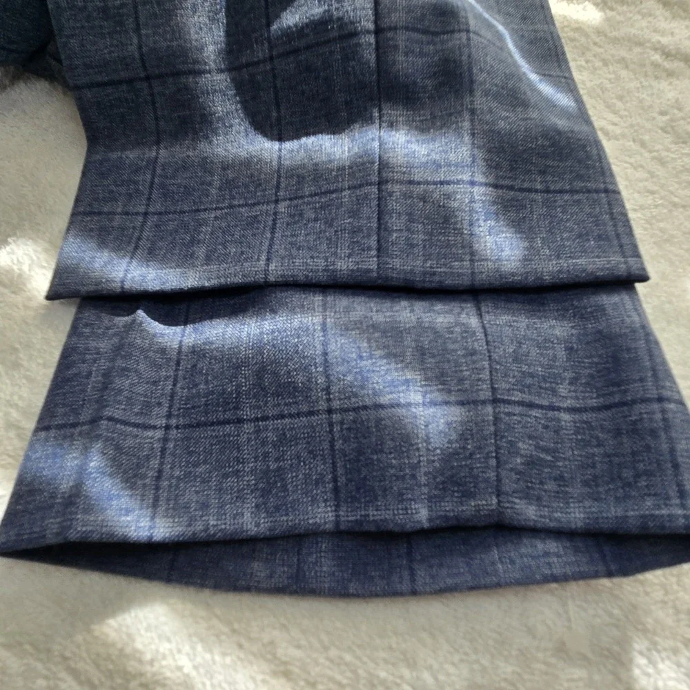 Banana Republic Tailored Fit Dress‎ Pants Mens 35x30 Blue Plaid Windowpane...